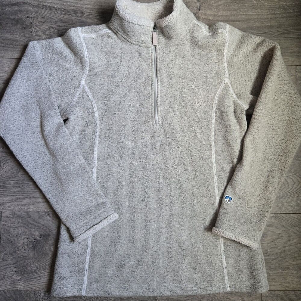 KUHL Fleece Pullover Sweater Womens M Beige Oatmeal Knit 1/4 Zip Sherpa Gorpcore